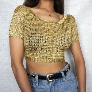Vintage Gold Cropped Short Sleeve Summer Cardigan